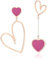 Linawe Hot Pink Heart Earrings for Women, Rose Gold Dangle Drop Earrings, Titanium Stainless Steel Cute Fun Long Earrings, Asymmetrical Mismatched Big Heart Y2K Preppy Jewellery