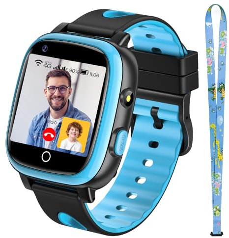 TotsyFun 4G Smartwatch Kinder mit langanhaltender Video & Phone Call, Kids Smartwatch mit IP68 Wasserdicht, SOS, GPS, WiFi, Schrittzähler, Schulmodus für Jungen Mädchen 5-14 Jahre Geschenk (Blau)