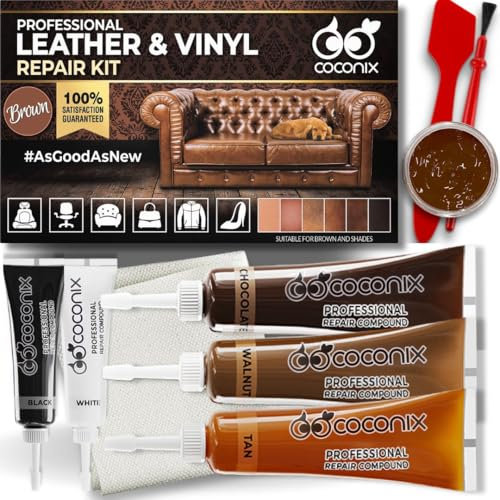 Coconix Leder- und Vinyl-Reparaturset – Braun & Schattierungen | Repariert Risse, Löcher, Kratzer & Abblätterungen | Für Möbel, Autositze & Jacken | Anpassbare Farben