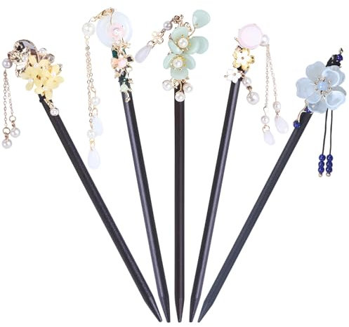 5 Pièces Baguettes à Cheveux en Bois, Vintage Cheveux Baguettes, Épingle à Cheveux Vintage pour Femme, Épingles à Cheveux Chinois Baguettes, Pinces à Cheveux en Bois, pour Cheveux DIY Accessoire(I)