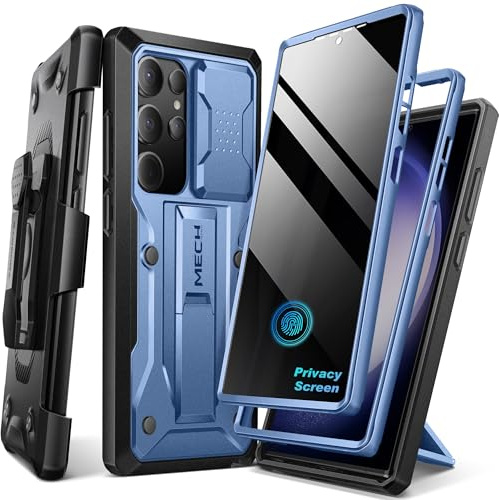 Tongate für Samsung Galaxy S23 Ultra Hülle, [Schiebekamera-Abdeckung & Bildschirmschutz] [2 vordere Rahmen] Militärstandard Stoßfeste Handyhülle mit Kickstand & Gürtelclip, Privatsphäre Blau