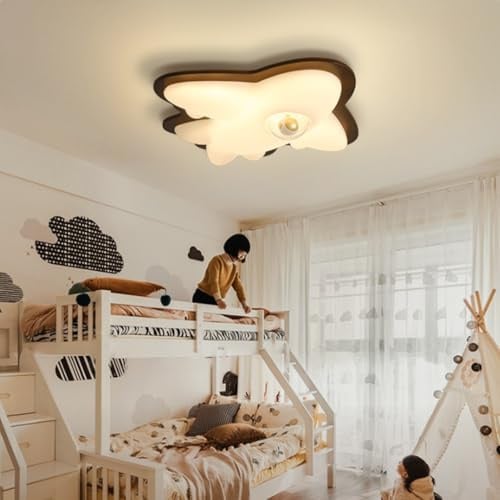 YUPIN Kreative Holz Flugzeug Deckenleuchte Für Kinderzimmer Moderne Astronaut Design Schlafzimmer Deckenlampe LED Nordic Kind Cartoon Deckenleuchte Für Mädchen/Jungenschlafzimmer Wohnzimmer(Walnut)