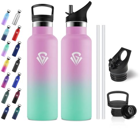 JAPORIA Botella Agua Acero Inoxidable 500ml, Botella Termica con Pajita, Fácil de Limpiar, Aislamiento al Vacío, Cantimplora Termica para Camping, Gimnasio