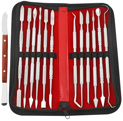 COGVOHY 13 Stück Wachsschnitzer Werkzeuge, Edelstahl Doppelendiges Schnitzwerkzeug Set, Wachs Ton Schnitz Werkzeug Set, Schnitzwerkzeug mit Tragetasche, Modellierwerkzeug für Ton, Keramik und Wachs