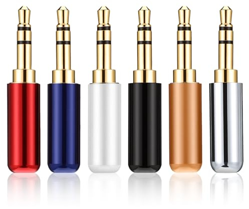 Trinkrittey 6 Stücke 3,5 mm Klinkenstecker 3,5 mm Stereo Stecker 3-poliger Löt-Stecker Goldener Audio Löttyp Adapter Metall Stereo Audio Klinkenstecker für Kopfhörer