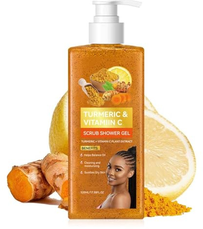 Turmeric and Vitamin C Body Scrub Shower Gel, Turmeric Vitamin C Body Scrub, Exfoliating Body Wash, Moisturising Shower Gel with VC, Deep Cleansing and Hydrating for Dry and Rough Skin, 520ml