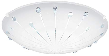 EGLO LED Deckenleuchte Margitta 1, 1 flammige Deckenlampe klassisch, Wohnzimmerlampe aus Metall in Weiß, Glas in Klar mit Granille-Kristallen, Schlafzimmerlampe, LED Flurlampe warmweiß, Ø 31,5 cm