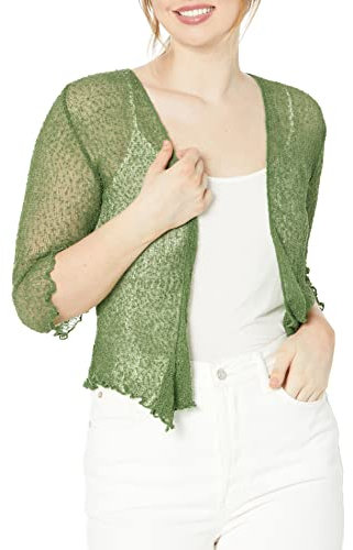 SHU-SHI - Cardigan/boléro à nouer - pour femme - transparent/léger/tricoté - taille unique - vert