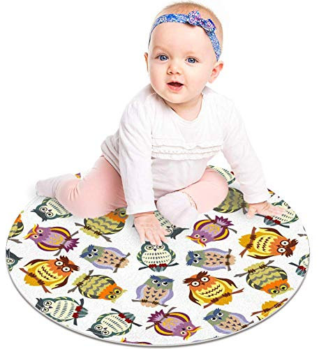 EZIOLY Teppich, Motiv Bunte Eulen, rund, für Kinderzimmer, Kinderzimmer, Kinderzimmer, kleine Teppiche, 60 x 60 cm