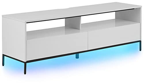 Beliani Modern TV Stand White Metal Legs LED Lights Storage Cabinets Drawers Sydney