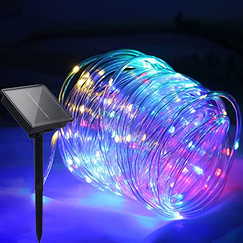 eaaerr Solar Lichterkette Aussen 12M 100 LED Solar Lichtschlauch Lichterkette 8 Modus Wasserdicht Außenlichterkette für Garten, Balkon, Terrasse, Bäume, Hochzeit, Weihnachten, Party(Mehrfarbig)