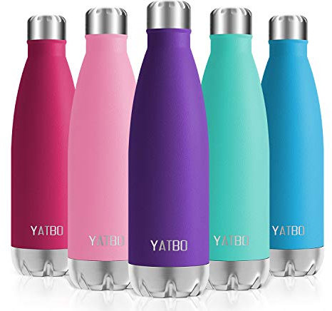 YATBO Thermosflasche, 500 ml, Edelstahl, doppelwandig, wiederverwendbar, BPA-frei, auslaufsicher, Kanister für Sport, Fitnessstudio, Yoga, Kinder, Wandern, Schule, Büro, Violett