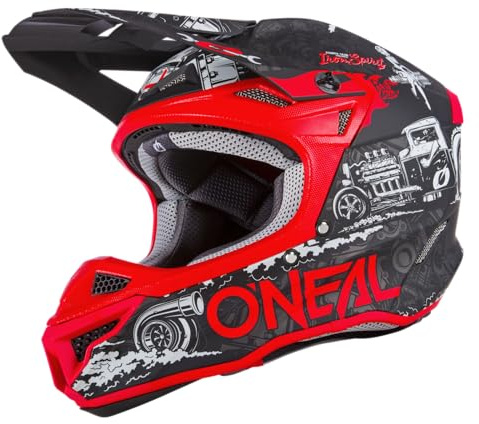 O'NEAL | Motocrosshelm | MX Enduro | 2 Außenschalen & 2 EPS für erhöhte Sicherheit, ABS Schale, Nasenschutz aus Gummi | 5SRS Polyacrylite Helmet HR V.22 | Erwachsene | Schwarz Rot | L