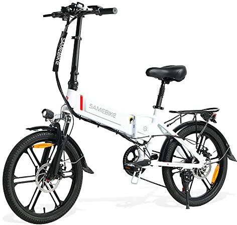 SAMEBIKE 20 Zoll Elektrofahrrad E-Bike, Klappbares Citybike Herren Damen 48V Akku 10.4AH, Elektrische Fahrräder mit LCD Display & Vorder und Rückfahrradbeleuchtung(Mobiler Halter mit USB) (White)