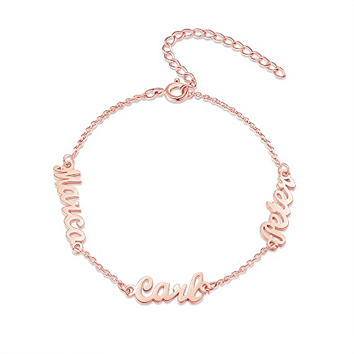 Jeweidea Personalisierte Namensarmbänder für Frauen Gravur 2-5 Namen Gold Silber Roségold Armbänder für Damen Mädchen Mama Schmuck Geschenke zum Geburtstag Valentinstag (Roségold-3)