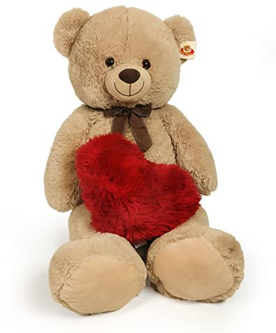 Orso Peluche Gigante 100 cm Con Cuore - San Valentino, Altissima Qualità, Modelli Assortiti (Carlo)