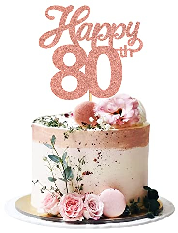 Blumomon 3Pcs Happy 80th Cake Topper Rose Gold Glitter Number 80 Eighty Birthday Cake Pick Decorations for Cheers to 80 Years Old 80th Birthday Wedding Anniversary Party Supplies