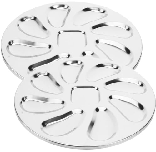 Operitacx Lot de 2 assiettes à huîtres en acier inoxydable pour huîtres, sauce pétoncles, citrons, huîtres, poêles, plateaux de service, en forme de bol à huîtres,