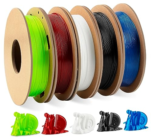 TPU Filament 1.75mm Bundle, TINMORRY TPU 3D Drucker Filament, 200g x 5 Spools, Black+White+Transparent red+Transparent green+Transparent blue