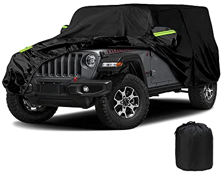 Autoabdeckung, wasserdichte Autoabdeckung Kompatibel mit Jeep Wrangler 2 Tür, Anti-UV Auto Abdeckplane für Wrangler CJ,YJ, TJ & JK, 210D Auto Vollgarage Autoplane Autohülle (2 Tür)