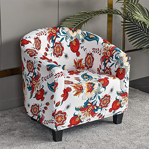 Morbuy Sesselhussen 1 Sitz, Stretch Sesselbezug Universal Sesselschoner Elastisch Sesselüberwurf Sofahusse mit Armlehnen für Clubsessel Loungesessel Cocktailsessel (Rote Blumen)