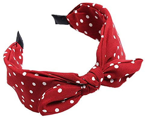 Haarreifen Schleife Breit Haarreifen Vintage Gepunktet Haarband Rockabilly Stirnband Haarschmuck Süß Kopfband für Damen Mädchen (Rot)