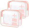 OSDUE 2 Stück Kulturbeutel Transparent, Flugzeug PVC Kosmetiktasche Wasserdicht, Handgepäck-Reisezubehör, Kulturtaschen für Männer, Frauen, Kinder, Familie (Rosa)