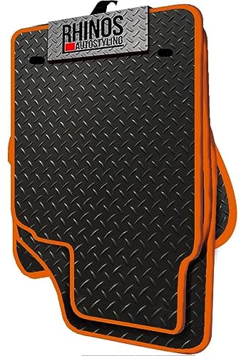 TAILORED TO FIT Dacia Duster 2 (2018 ON) - FULL SET OF HEAVY DUTY DURABLE INTERIOR FLOOR RUBBER CAR MATS - BLACK RUBBER + ORANGE EDGING