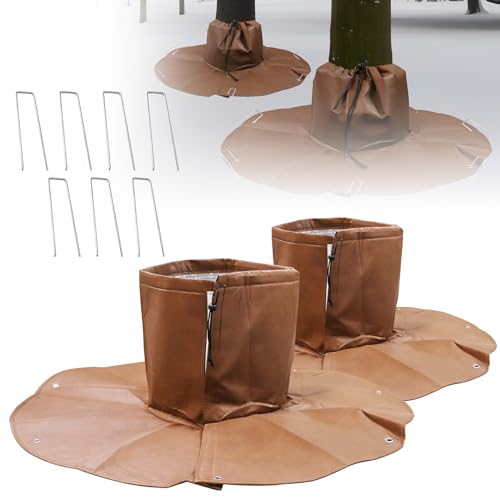 Tesmotor Palmenwurzelschutz 2 Stück, Kälteschutz für Pflanzen und Bäume bis 34cm Durchmesser, Winterschutz für Palmen, Doppelte Isolierung, Ø 100cm, 100 g/m² (Braun)