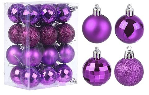 uxcell 24Pcs Purple 1.57 Inch Christmas Balls Ornaments Shatterproof Ornaments Hanging Baubles for Xmas Trees, Wedding, Party Decorations
