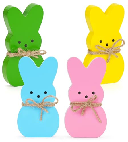 Babycop Easter Decor, 4 Pcs Wooden Bunny Table Easter Decorations for Home
