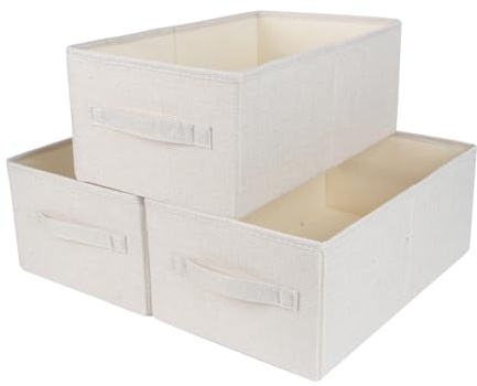 Homo Trends 3 Fabric Storage Boxes, Wardrobe Storage Boxes, White | Shelves Wardrobe Drawer Organizers, Foldable Drawer Dividers Box with Handles for Clothes Sock Underwear Toy