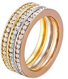 KnSam Trauringe Edelstahl, DREI Reihen Damen Ring Verlobung mit Zirkonia, Ring Dreifarbig, Gr.57 (18.1)