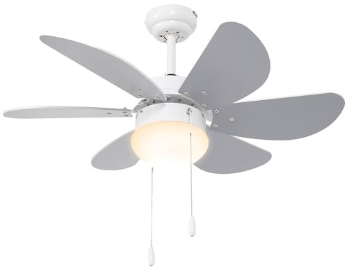 HOMCOM Ventilatore a Soffitto con Luce LED Bianca e Interruttore a Catena, Ventilatore da Soffitto in MDF e Acrilico, Ø76x41.5 cm, Grigio e Bianco