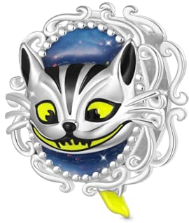 GNOCE Perle Alice's Adventures in Wonderland Charm 925 Sterling Silber für Armband Schmuck Geschenk für Frau Fit Armbänder/Halskette (Listige Grinsekatze leuchtet im Dunkeln)