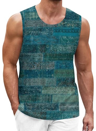 Herren Tanktop mit geometrischem Muster, 3D-Digitaldruck, lässig, für den Sommer, Street-Look, Hipster, ärmellos Armbanduhr Herren Flexibles Armband (Green, L)