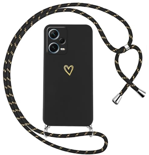 Oelrstfe Cover per Xiaomi Redmi Note 12 Pro Plus/Note 12 Pro+ 5G con Cordino,Custodia Silicone Morbido Sottile con Motivo Cuore e Collana Laccio,Antiurto Antigraffio Corda Collo Regolabile Case,Nero