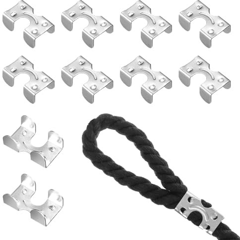 Thatyro 10 Pieces Metal Double-Ended Rope Clamps, 1/4 Heavy Duty Rope Loop End Clip, Zinc Plated Rope Crimp for Twisted or Braided String Cord 14/45 (8 mm) to 2/5 (10 mm) (10)