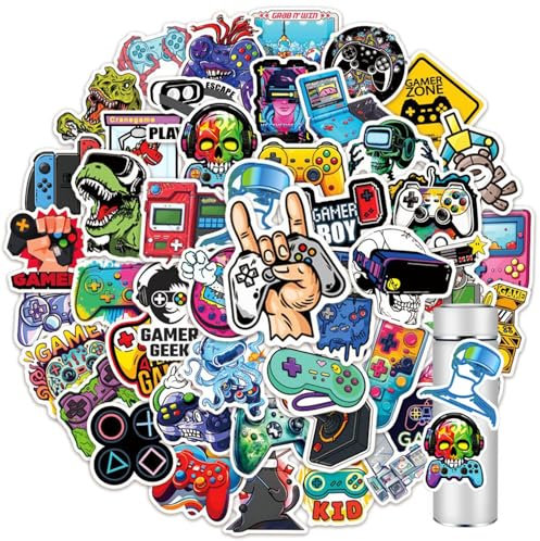 Gaming Stickers, 50 PCS Gamepad Video Game Stickers for Boys Adults, Gamer Geek Sticker, Vinyl Stickers, Waterproof Sticker for Water Bottle, Car, Bumper, Luggage, Laptop,Fortnite Gifts for Boys