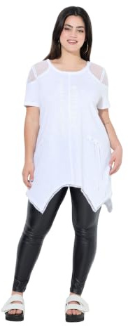 Angel of Style Damen große Größen Übergrößen Plus Size T-Shirt, A-Linie, Schmucknaht, Schulter-Netz schneeweiß 44 841946200-44
