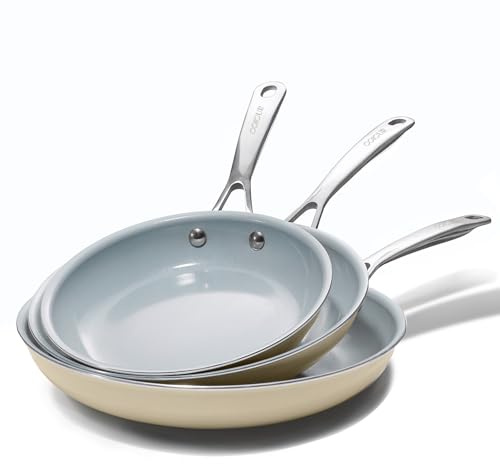 Coicur Pfannenset Keramik Induktion 20/24/28 cm Keramikpfanne mit Edelstahlgriff Gasherd und Induktion Kompatibel, PFAS & PTFE & PFOA Frei Cremeweiß