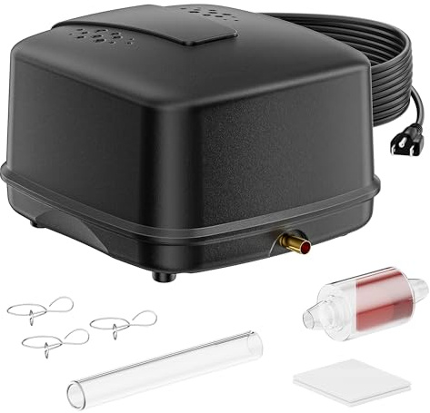 Biling Aireador para estanques grandes, bomba de aire de 2400 l/h, bomba de oxígeno para acuario, 18 W, 40 dB, silenciosa, potente bomba de ventilación para estanques de jardín, piscinas de peces