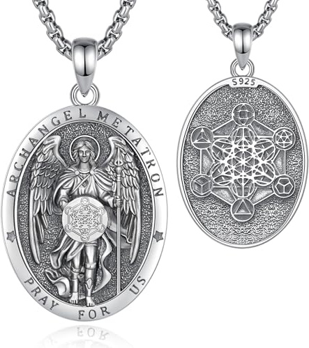 AEONSLOVE Wundertätige Medaille Silber 925 Orthodoxes Kreuz Kette für Herren Damen, Erzengel Michael Halskette Heiliger Benedikt/Jungfrau Maria/Raphael/Metatron Anhänger, Religiöse Schmuck