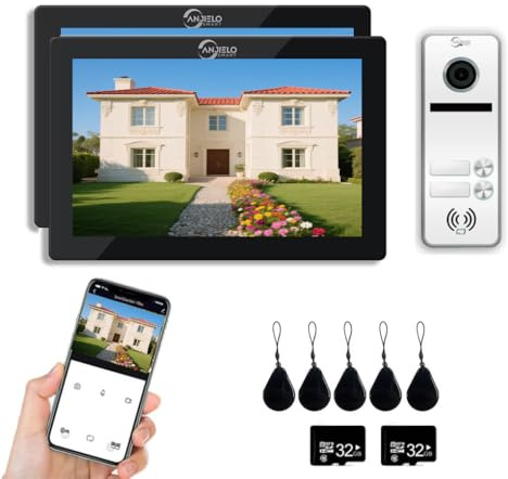 ANJIELO SMART 7 Inch Monitor Video Door Intercom,1080P Wired Doorbell Family Doorbell,TUYA WiFi Door Phone Kits,Two-Way Intercom Indoor Outdoor (white doorbell+2 monitor)