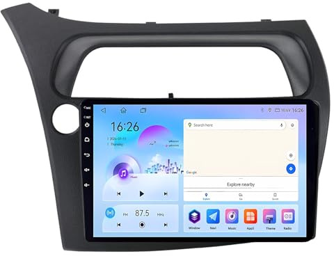 9 Pulgadas Doble DIN Android 15 Radio de Coche para Honda Civic Hatchback 2006-2011 con CarPlay Cámara de Respaldo Controles del Volante Bluetooth GPS Navi Enlace al Espejo(A,A1 1G+32G)