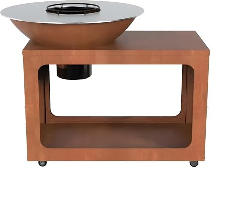 LIVONA Brasero Plancha XXL sur Roues en Acier corten – Longueur 115cm (Plaque de Cuisson en INOX)