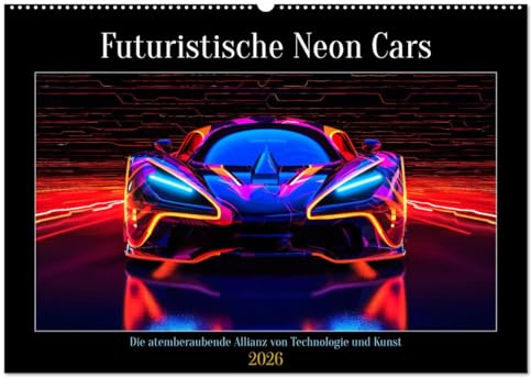Futuristische Neon Cars (Wandkalender 2026 DIN A2 quer), CALVENDO Monatskalender: Futuristische Neon Cars, sind nicht nur Fahrzeuge, sondern eine ... auf den Straßen. (CALVENDO Mobilitaet)