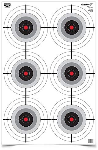 BIRCHWOOD CASEY 23 x 35 Eze-Scorer Multiple Bull's-Eye Shoot-Up Brilliant White Paper Targets for Indoor and Outdoor Use, 5 Targets