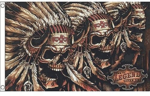 AZ FLAG - Flagge Totenkopf Mit Indianer - 150x90 cm - Indianer Fahne 100% Polyester mit Messing-Ösen - 110g