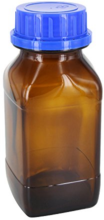6 x 500ml Chemikalienflasche /Weithalsflasche quadratisch Braunglas mit Rasterkranz inklusive Schraubverschluss OV 54mm blau mit Konusdichtung *Apothekenflasche, Chemikalienflaschen, Weithalsflaschen*